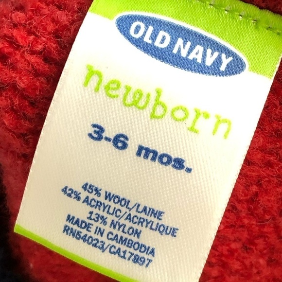 Vintage Old Navy 2001 Red Nordic Snowflake Wool Sweater 3-6M - Picture 3 of 3